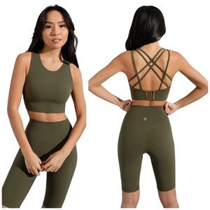 BuffBunny Grounded Dark Olive Strappy Geo Sports Bra